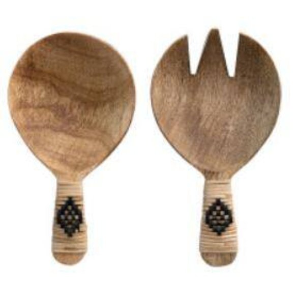 Bloomingville 7" Mango Wood Salad Servers with Bamboo Wrapped Handles/NWT - Picture 3 of 10